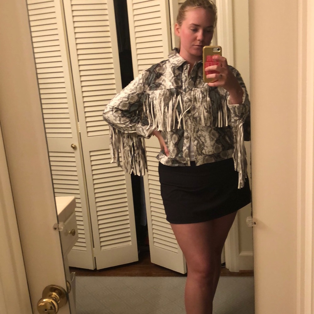 Choosy faux snakeskin fringe jacket